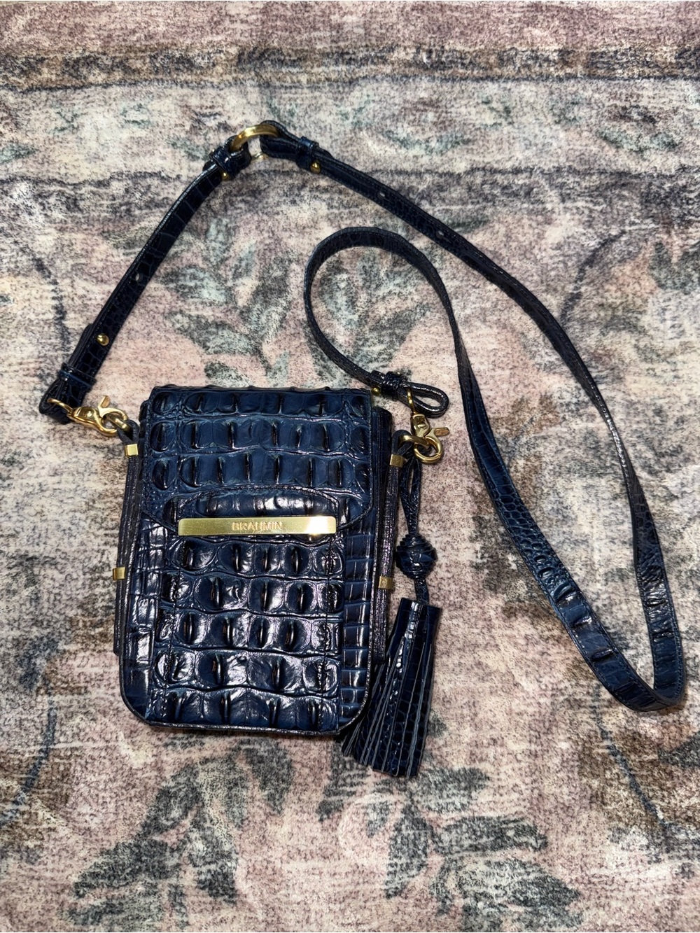 Brahmin Croc-Embossed Navy Crossbody Bag with Tassel - Picture 3 of 10